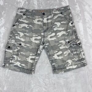 Y2K Rock Revival Shorts Mens 38 Camo Cargo Grunge Thrashed Thick Stitch READ